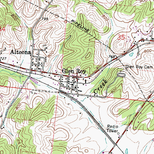 Topographic Map of Glen Roy, OH