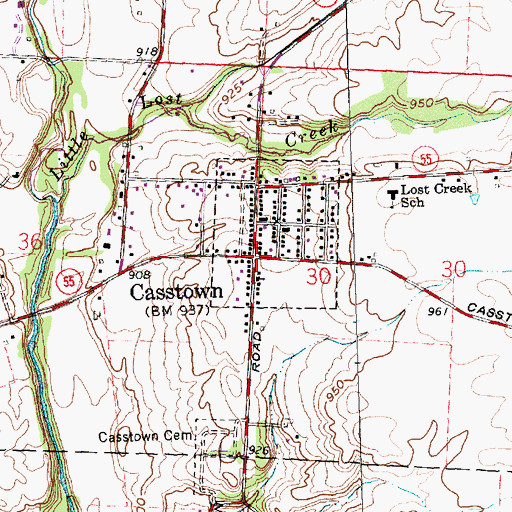 Topographic Map of Casstown, OH