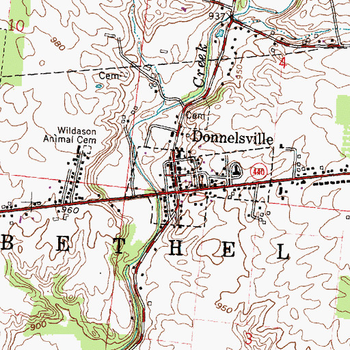 Topographic Map of Donnelsville, OH