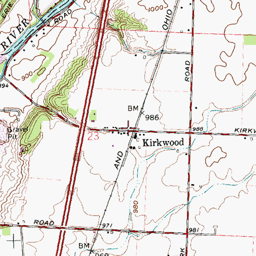 Topographic Map of Kirkwood, OH
