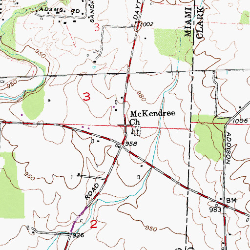 Topographic Map of McKendree Church, OH