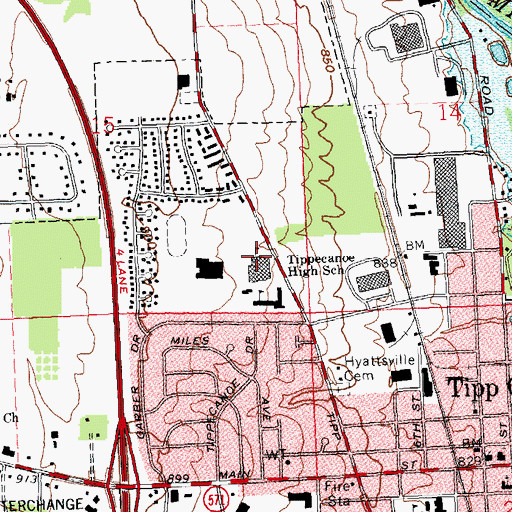 Topographic Map of L T Ball Junior High School, OH