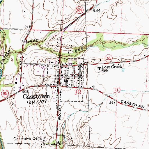 Topographic Map of Casstown Baptist Church (historical), OH