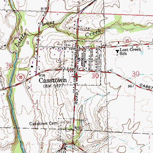 Topographic Map of Casstown Lutheran Church, OH