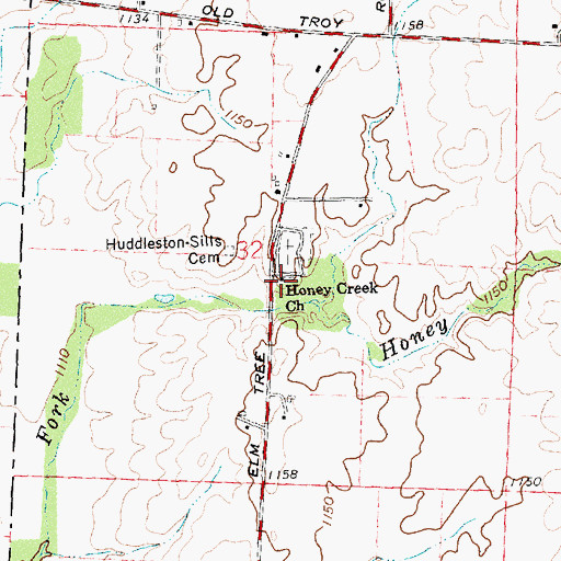 Topographic Map of Honey Creek Church, OH