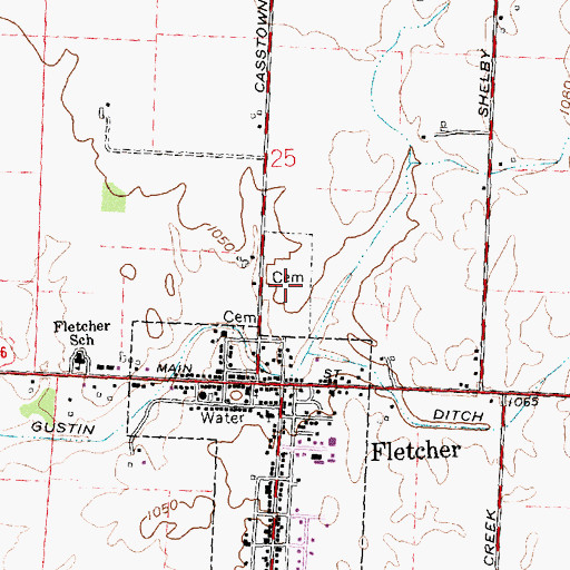 Topographic Map of Fletcher Cemetery, OH