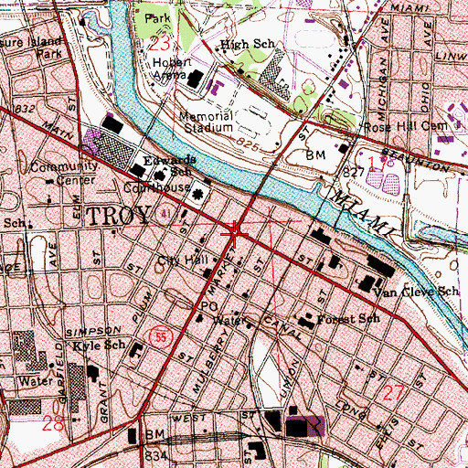 Topographic Map of Troy Public Square, OH