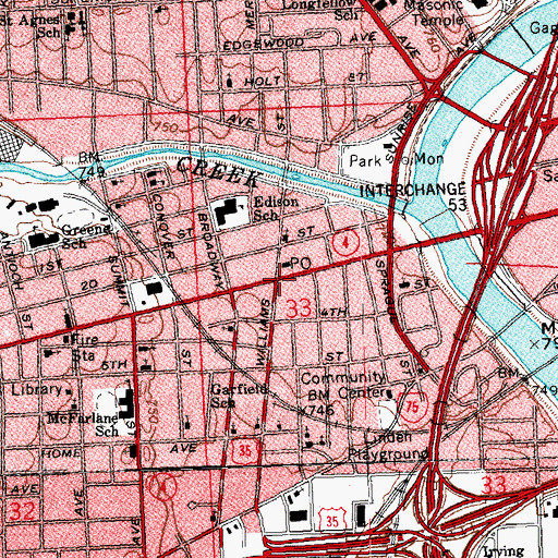 Topographic Map of West Third Street Historic District, OH