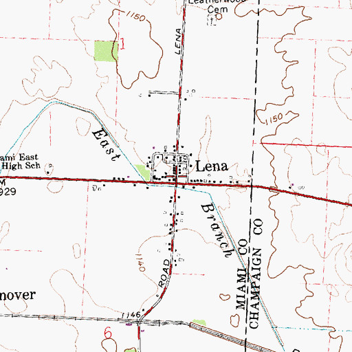 Topographic Map of Lena, OH