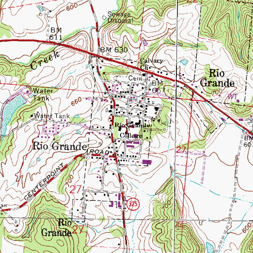 Topographic Map of Rio Grande College, OH