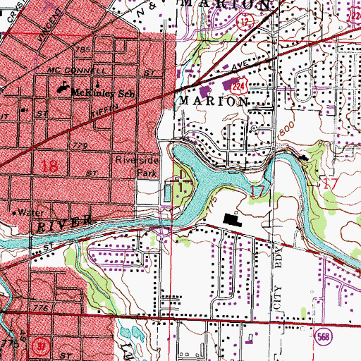 Topographic Map of Riverside Park, OH