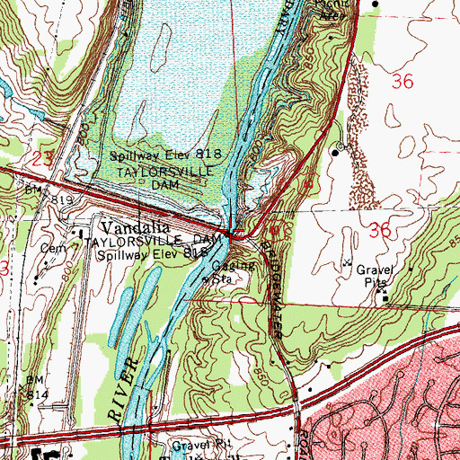 Topographic Map of Taylorsville Dam, OH