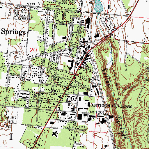 Topographic Map of Yellow Springs Historic District, OH