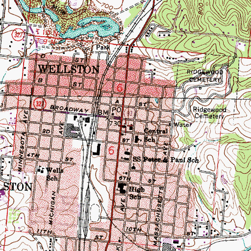 Topographic Map of Wellston Presbyterian Church, OH