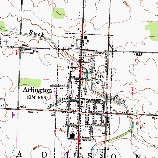 Topographic Map of Arlington Branch Library, OH