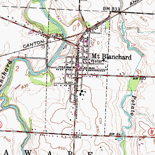 Topographic Map of Mount Blanchard United Methodist Church, OH