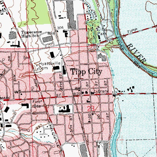 Topographic Map of Tipp City Assembly of God Church, OH