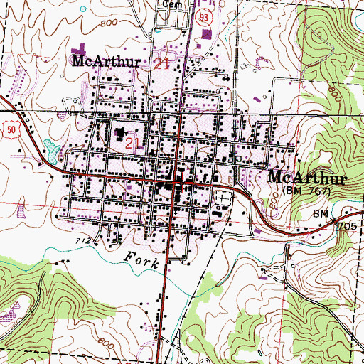 Topographic Map of McArthur, OH