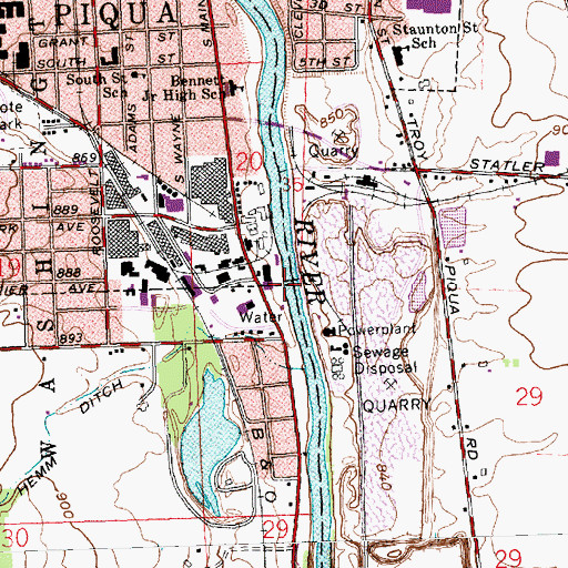 Topographic Map of Piqua Low Head Dam, OH