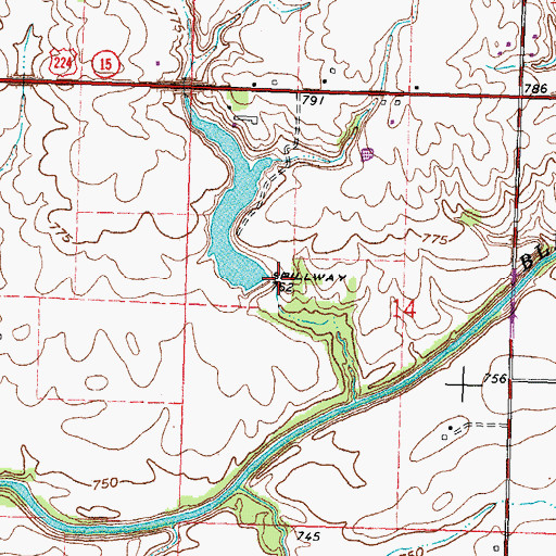 Topographic Map of Miller Lake Dam, OH