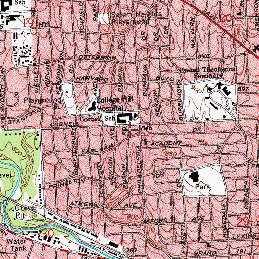 Topographic Map of Cornell Heights Elementary School, OH