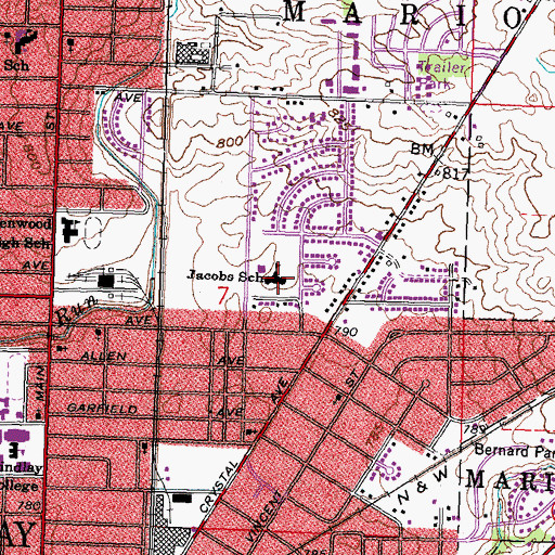 Topographic Map of Jacobs Primary School, OH