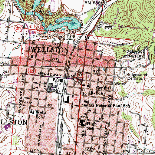 Topographic Map of Wellston Post Office, OH