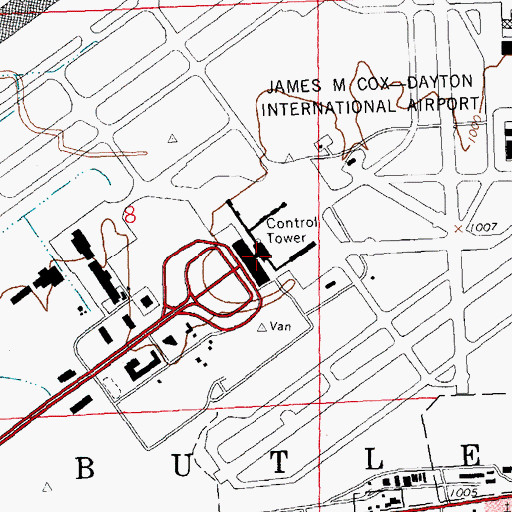 Topographic Map of James M Cox Dayton International Airport, OH