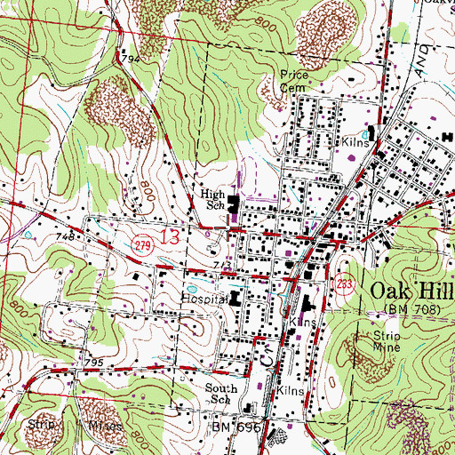 Topographic Map of Oak Hill Hospital Heliport, OH