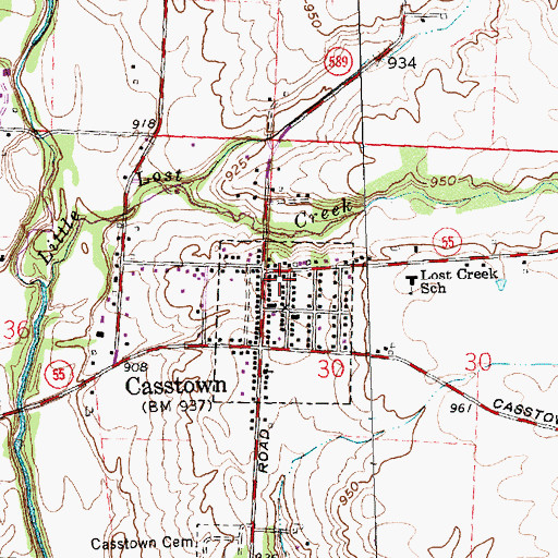 Topographic Map of Casstown Post Office, OH