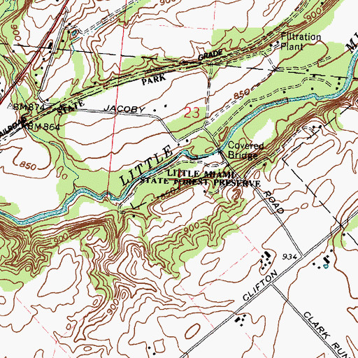 Topographic Map of Little Miami State Forest Preserve, OH