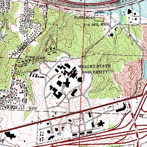Topographic Map of WWSU-FM (Fairborn), OH