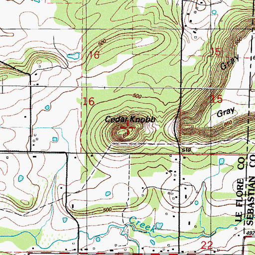 Topographic Map of Cedar Knob, OK