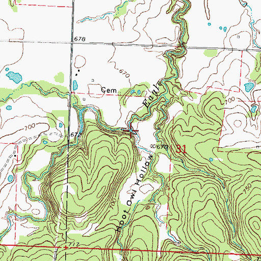 Topographic Map of Hoot Owl Hollow, OK