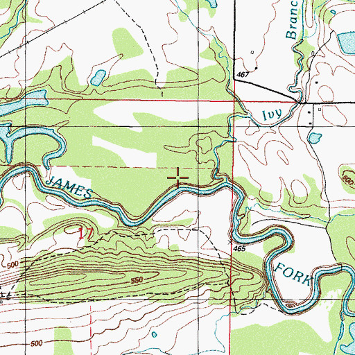 Topographic Map of Ivy Branch, OK