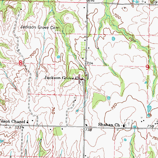 Topographic Map of Jackson Grove Church, OK