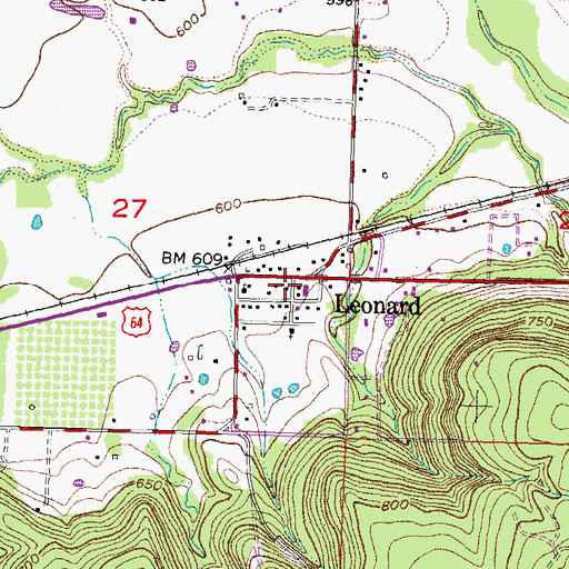 Topographic Map of Leonard, OK