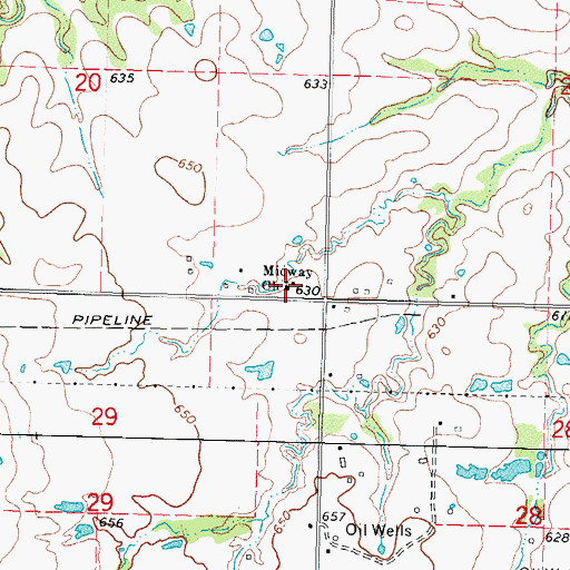 Topographic Map of Midway Church, OK