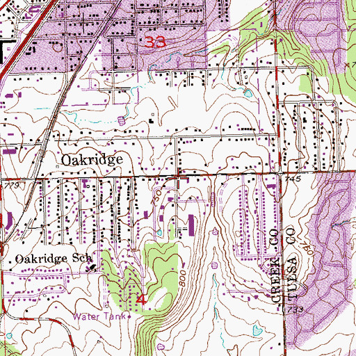 Topographic Map of Oakridge, OK