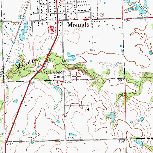 Topographic Map of Oakwood Cemetery, OK