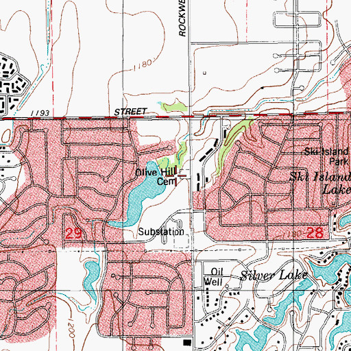 Topographic Map of Olive Hill Cemetery, OK