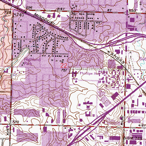 Topographic Map of Phillips Elementary School, OK