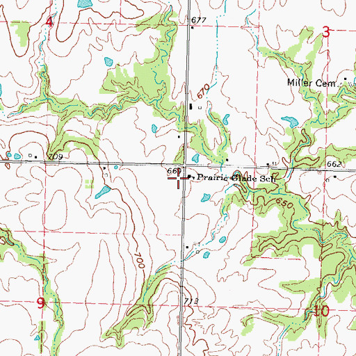 Topographic Map of Prairie Glade School, OK