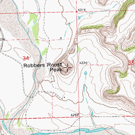 Topographic Map of Robbers Roost Peak, OK