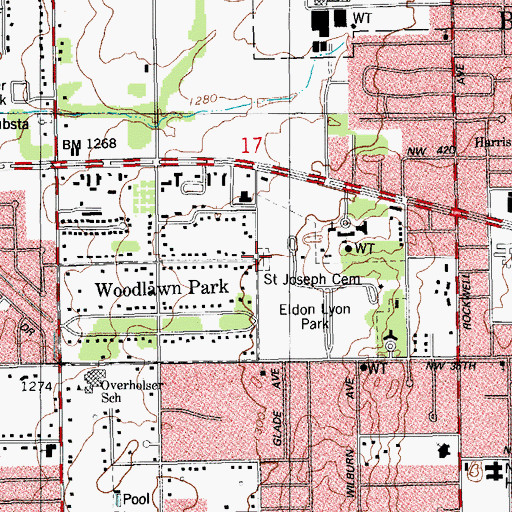 Topographic Map of Saint Josephs Cemetery, OK