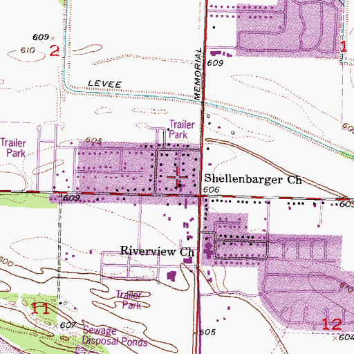 Topographic Map of Shellenbarger Church, OK