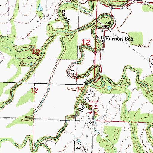 Topographic Map of Snake Creek, OK