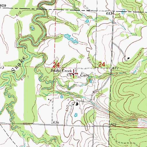 Topographic Map of Snake Creek Church, OK