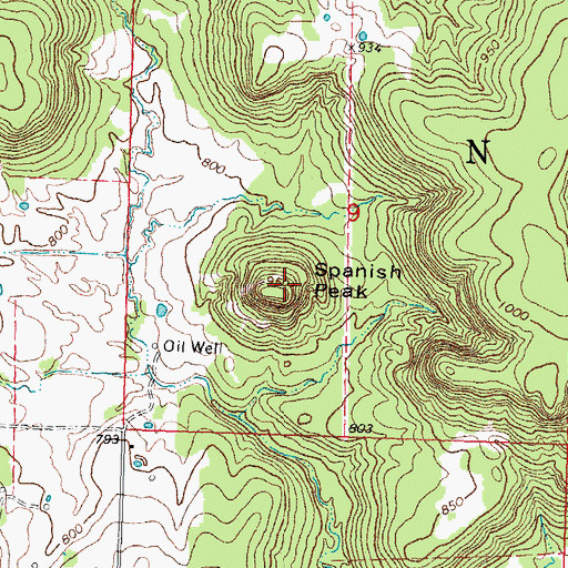 Topographic Map of Spanish Peak, OK