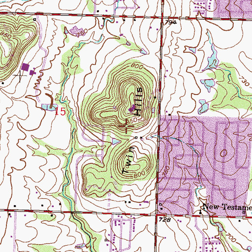 Topographic Map of Twin Hills, OK